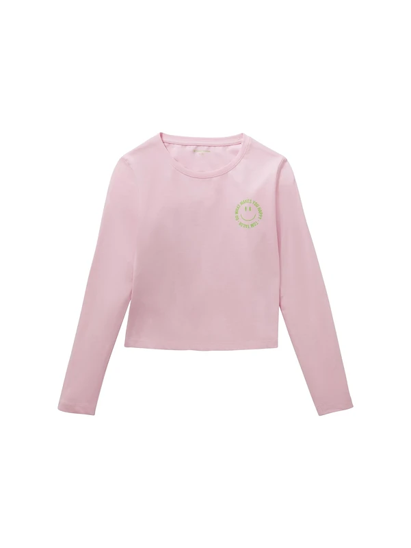 TOM TAILOR Girl's Cropped Long-Sleeved Shirt with Print, 32267-sweet Pink, 16 Years