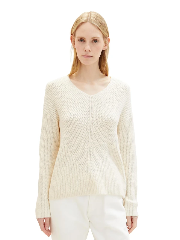 TOM TAILOR Women's Basic V-Neck Jumper, 10354-soft Beige Solid, M