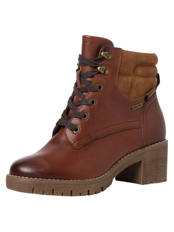 Tamaris Comfort Women’s Ankle Boots with Heel Leather with Laces and Zip Comfort Fit , Cognac, 7,5 UK