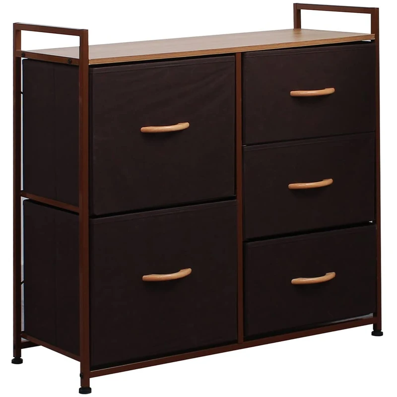 BAKAJI Fabric Drawer with 5 Drawers Metal Frame and MDF Top Top, Versatile and Large Furniture Ideal for Entrance, Bedroom, Living Room, 77x83x29cm (Brown) - Image 1