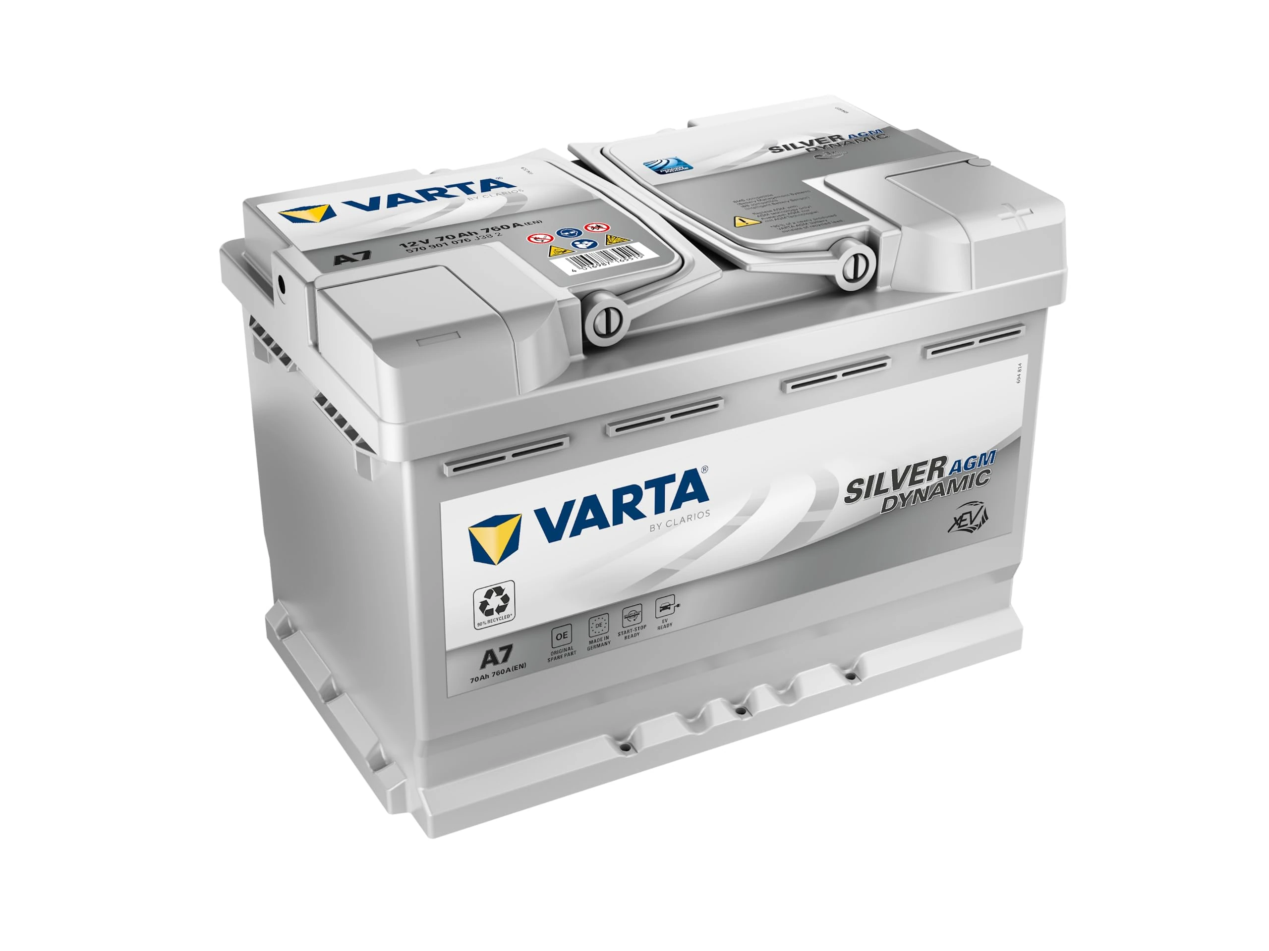 VARTA Silver Dynamic AGM Battery A7 (E39) - Start-Stop and xEV Car Battery 12V 70Ah 760A - Starter Battery for Cars with High Energy Requirements