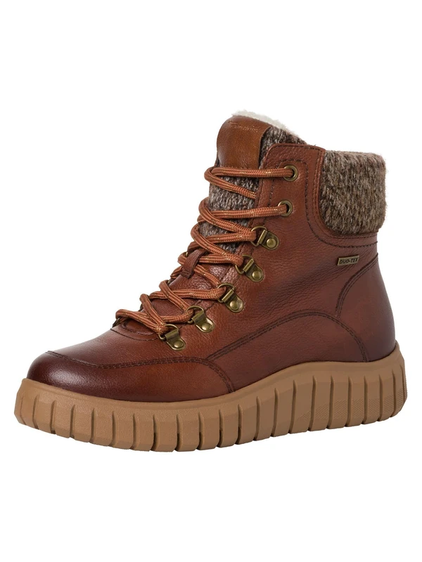 Tamaris Comfort Women’s Lace-Up Ankle Boots Warm Lined Platform Comfort Fit , Cognac, 4 UK