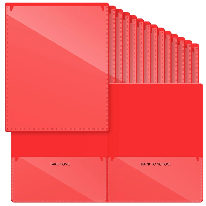 Henoyso 48 Pcs Plastic Take Home Folders with 2 Pockets Parent Teacher Classroom Communication Homework Folder for Students Parent Teacher Connector(Red)