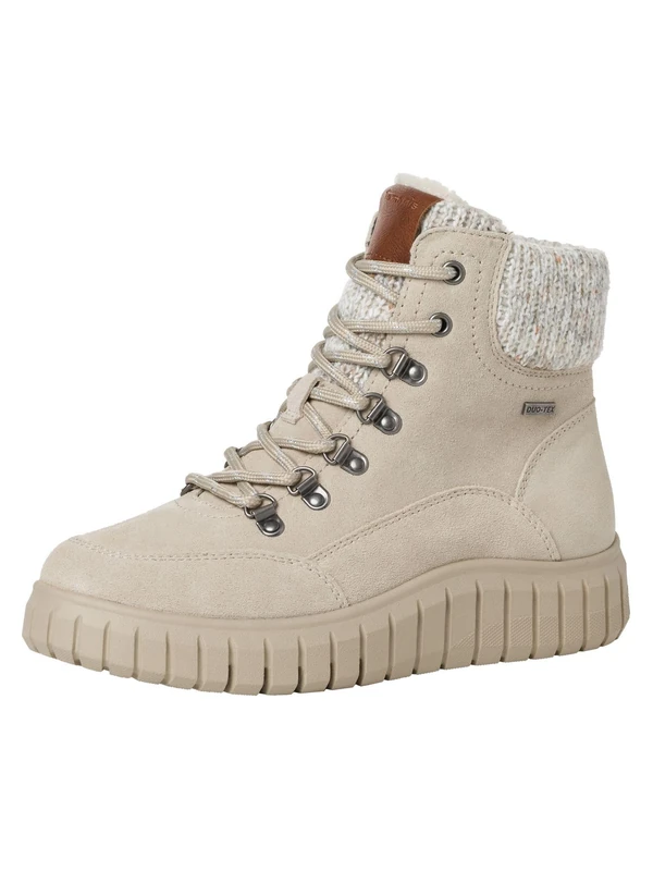 Tamaris Comfort Women’s Lace-Up Ankle Boots Warm Lined Platform Comfort Fit , Beige Suede, 4 UK