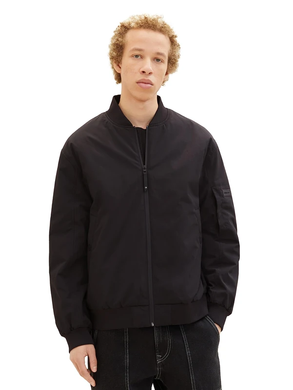 TOM TAILOR Denim Men's 1037382 College Bomber Jacket with Water-Repellent Function, 29999-black, XL