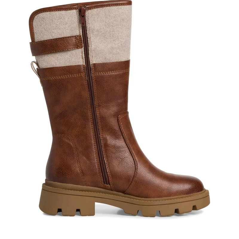 Jana Women’s Boots Flat Faux Leather with Buckle Wide H Extra Width, Cognac, 3,5 UK