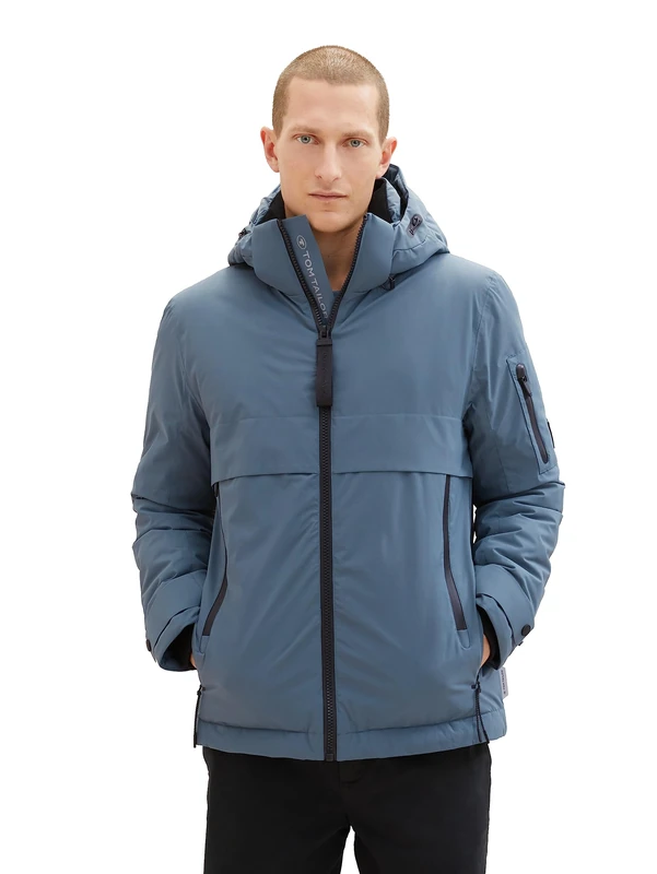 TOM TAILOR Men's Hybrid Down Jacket with Removable Hood, 32506-dusty Dark Teal, M