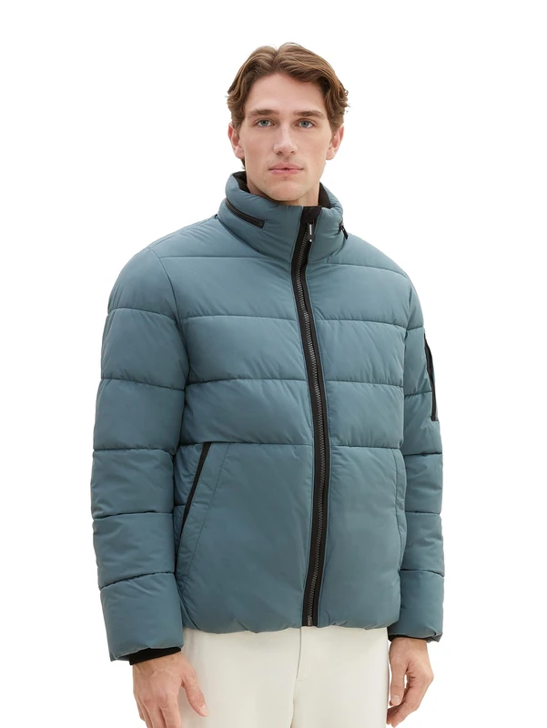 TOM TAILOR Men's Puffer Jacket with Removable Hood, 32506-dusty Dark Teal, L