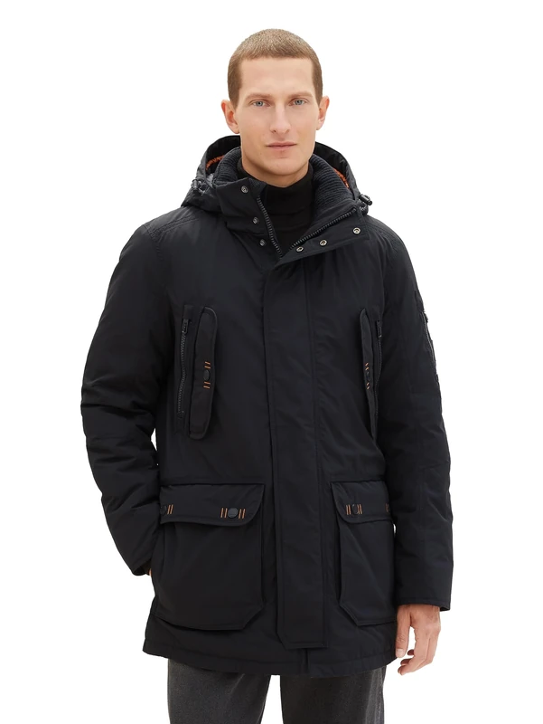TOM TAILOR Men's 1037356 Winter Parka with Removable Hood, 29999-Black, XL