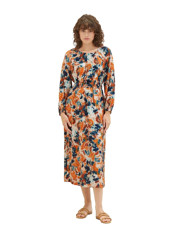 TOM TAILOR Women's 1037929 Dress, 32367 - Grey Orange Tie Dye Floral,