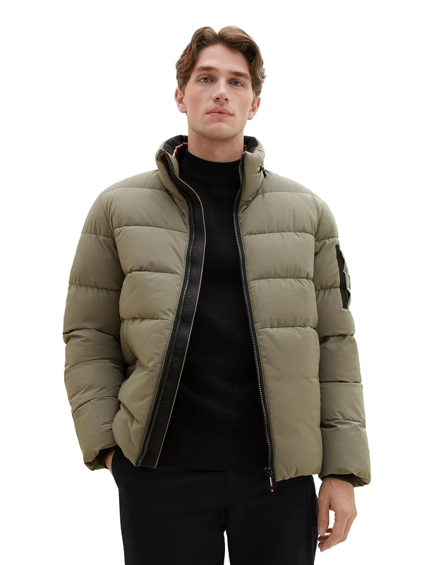 TOM TAILOR Men's Puffer Jacket with Removable Hood, 32097-smokey olive green, XL