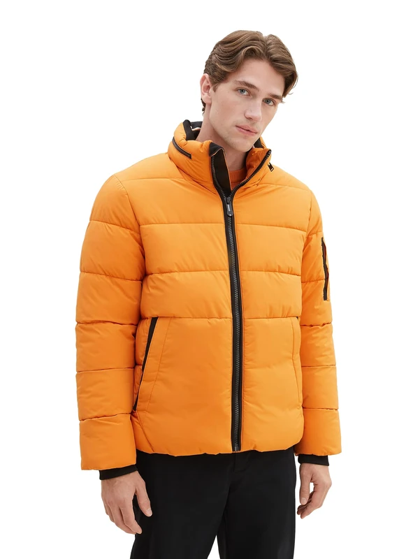 TOM TAILOR Men's Puffer Jacket with Removable Hood, 32243-tomato Cream Orange, M