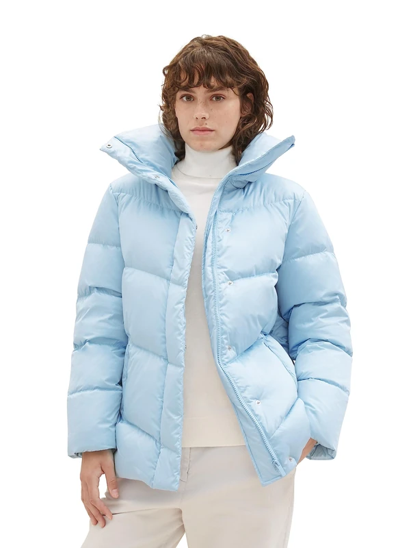TOM TAILOR Women's Recycled Down Puffer Jacket with Stand-Up Collar, 33749-light Cloudy Blue, XL
