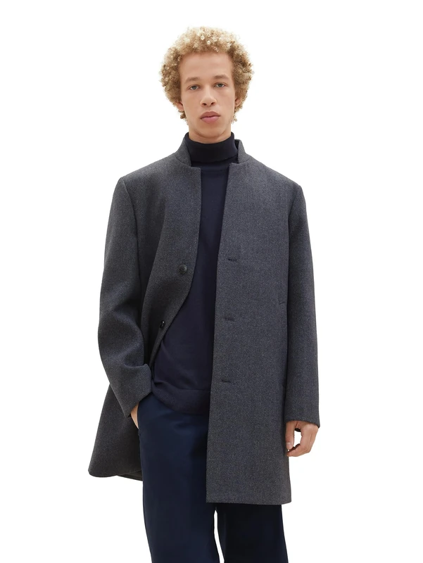 TOM TAILOR Denim Men's 3-Button Wool Coat with Stand-Up Collar, 32680 - Blueish Salt And Pepper, XXL