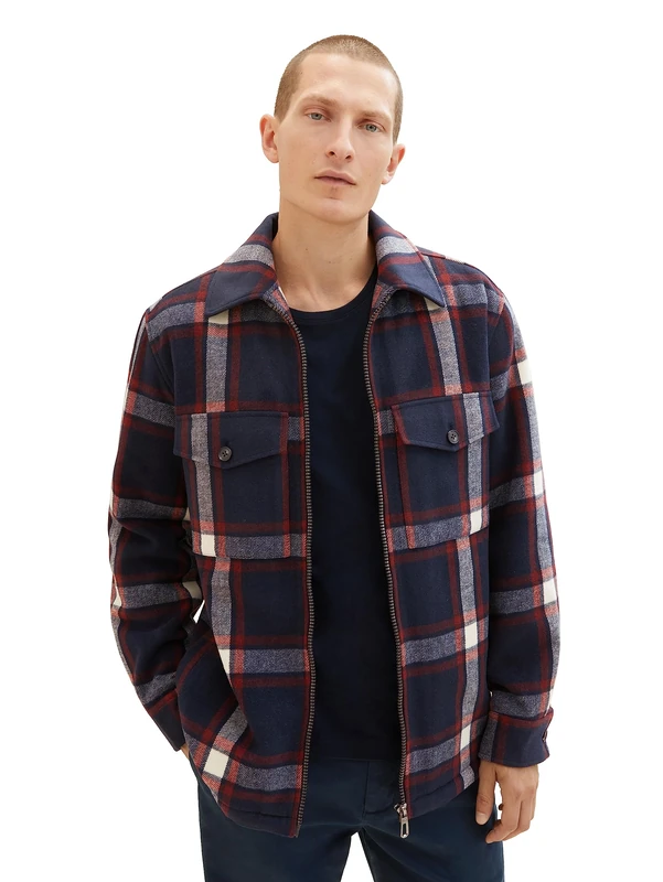 TOM TAILOR Men's 1037405 Jacket, 32571-Navy Red White Check, S