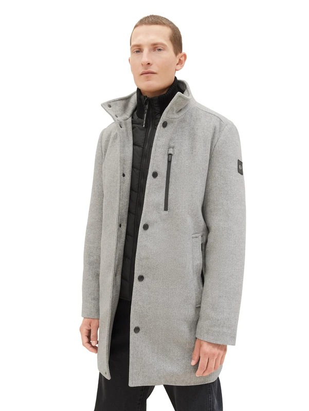 TOM TAILOR Men's 1037349 Wool Coat - Light Stone Grey XXL