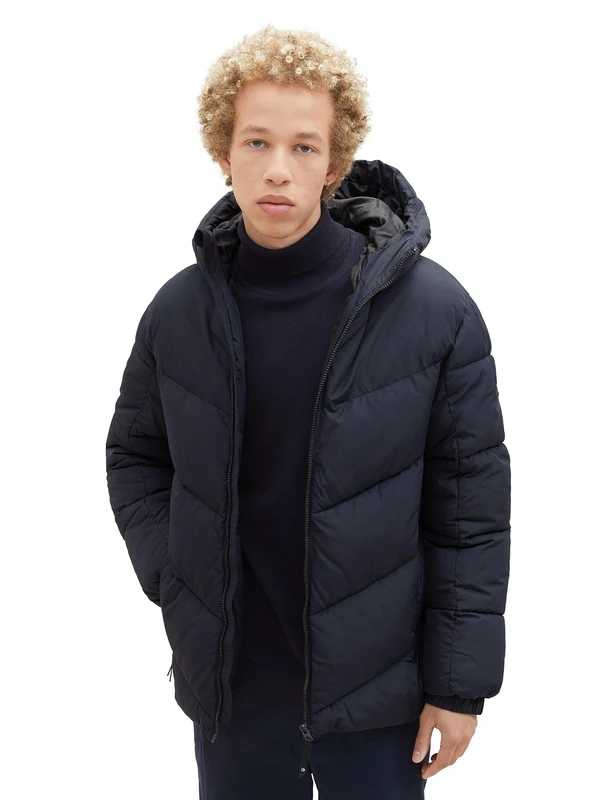 TOM TAILOR Denim Men's Puffer Jacket with Hood, 10668-sky Captain Blue, M