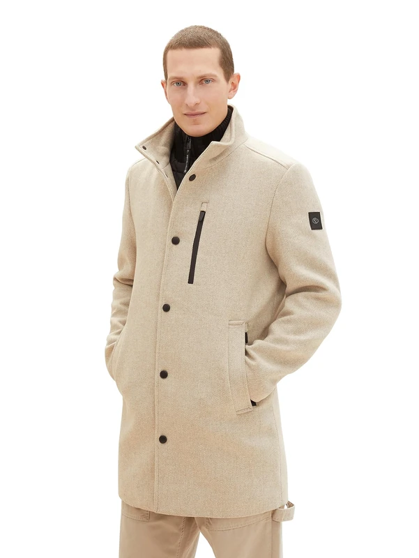 TOM TAILOR Men's 1037349 Wool Coat, 32520-Beige Brown Structure, XXL