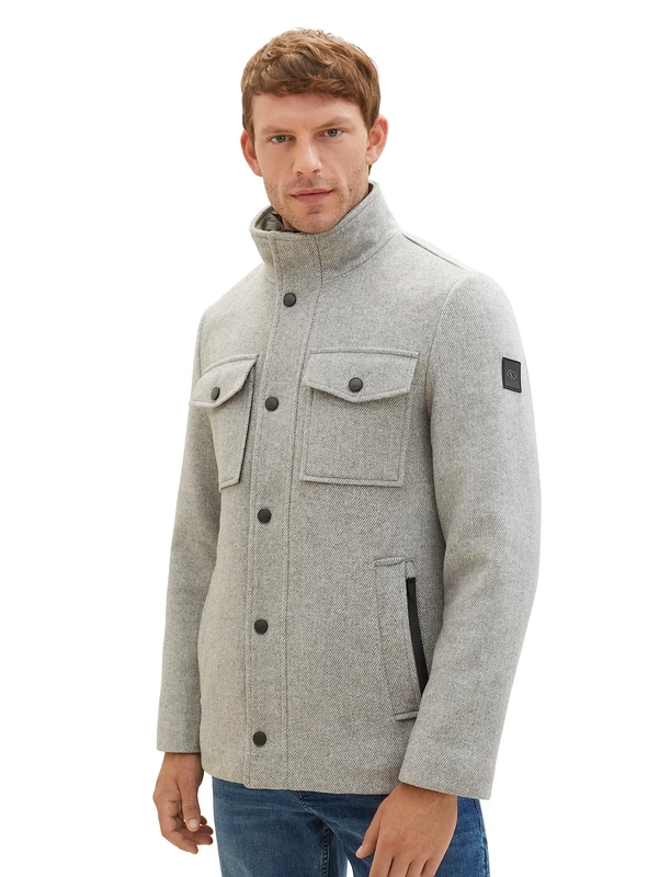 TOM TAILOR Men's 2-in-1 Wool Coat with Integrated Inner Jacket, 30507-light stone grey wool twill, XXL
