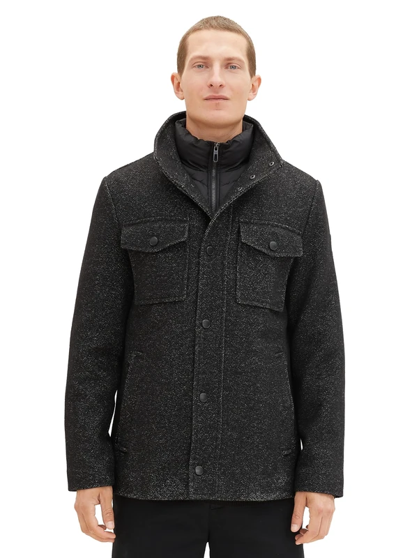 TOM TAILOR Men's 2-in-1 Coat with Integrated Inner Jacket, 32521-snow Wool Structure, XL
