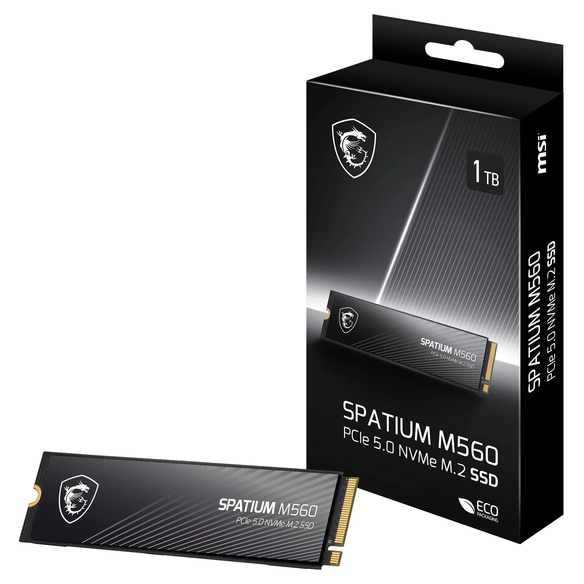 MSI SPATIUM M560 SSD 1TB - PCIe 5.0 NVMe M.2 Internal Solid State Drive, 10,200MB/s Read & 8,400MB/s Write, 3D NAND, Built-In Data Security, Center - 5 Year Warranty (600 TBW)