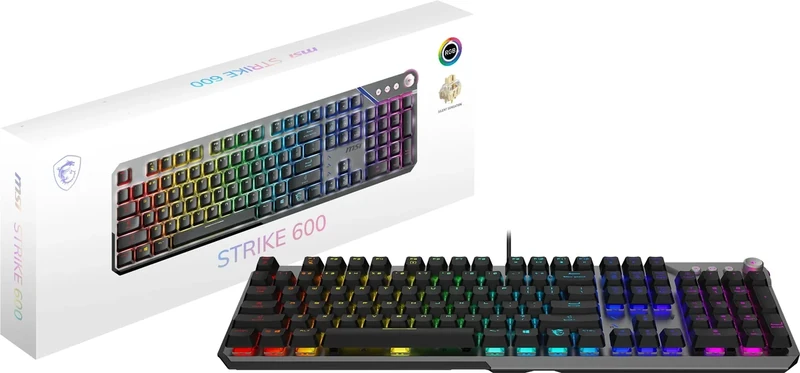 MSI STRIKE 600 - KAILH MIDNIGHT PRO SILENT TACTILE SWITCHES - Ergonomic Keycaps, Anti-slip Base, Per-key RGB Mystic Light, USB 2.0 - Full-Sized