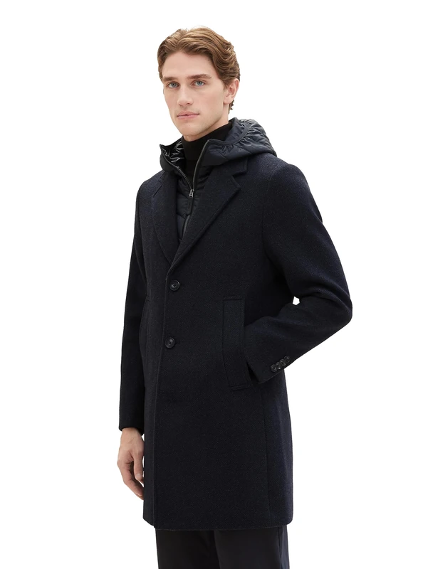 TOM TAILOR Men's 1037348 Wool Coat, 24258-Navy Blue Structure, L