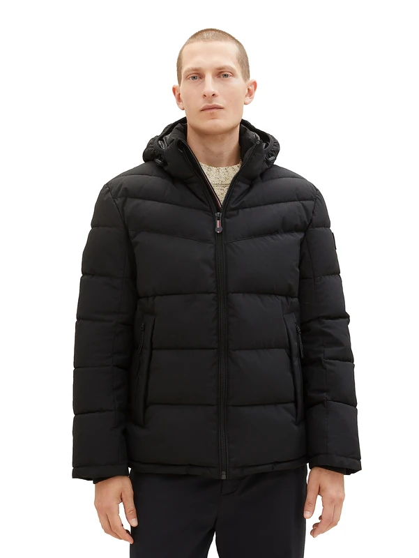 TOM TAILOR Men's Puffer Jacket with Hood, 29999-Black, M, 29999-black, M