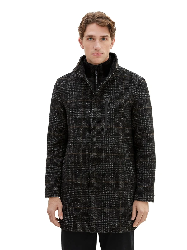 TOM TAILOR Men's 1037349 Coat, 32524-dark Grey Wool Check, M