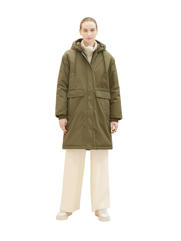 TOM TAILOR Women's Raincoat with Quilting and Hood, 11848-jungle Soil Green, XXL