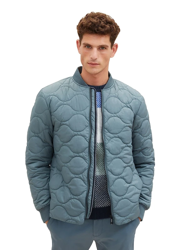 TOM TAILOR Men's Lighweight Quilted Bomber Jacket, 32506-dusty dark teal, L