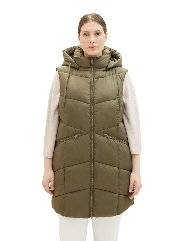 TOM TAILOR Women's 1038853 Longstyle Quilted Vest, 11848-jungle Soil Green, 48