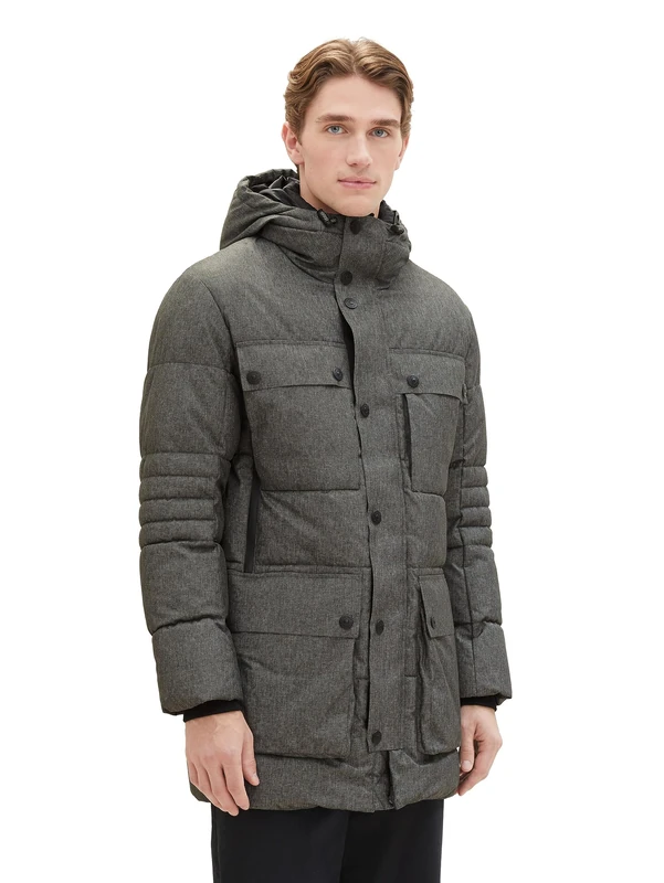 TOM TAILOR Men's 1037359 Parka, 28007 Grey Garment Dye Structure, XL