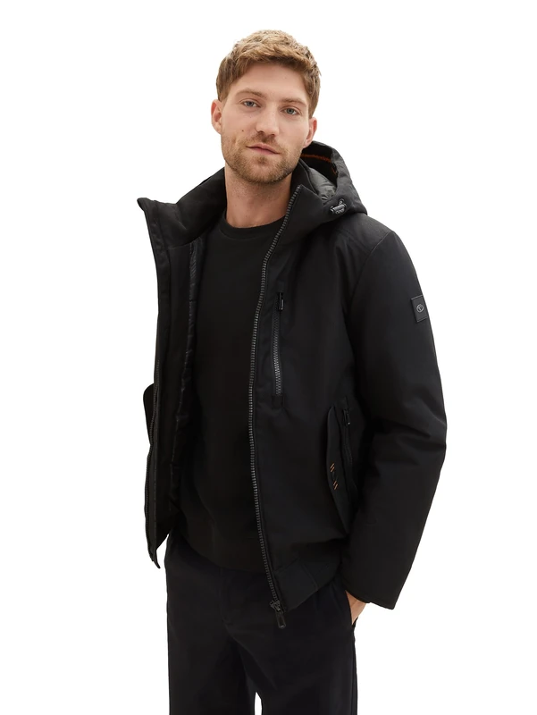 TOM TAILOR 1037343 Men's Blouson Winter Jacket with Removable Hood, 29999 - Black, XL