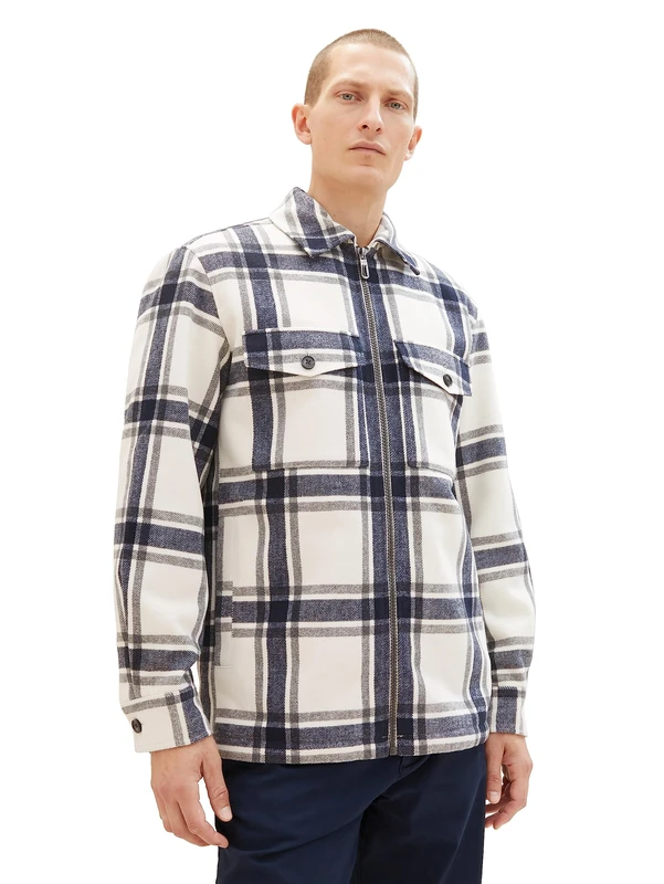 TOM TAILOR Men's 1037405 Jacket, 32517-Beige Wool Check, M