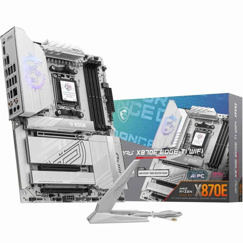 MSI MPG X870E EDGE TI WIFI Motherboard, ATX - Supports AMD Ryzen 9000/8000 / 7000 Processors, AM5-80A SPS VRM, DDR5 Memory Boost 8400+MT/s (OC), PCIe 5.0 x16, M.2 Gen5, Wi-Fi 7, 5G LAN