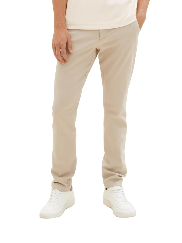 TOM TAILOR Men's Slim Fit Chino Trousers Made of Stretch Pique with Belt, 32285 - Sand Zig Zag Structure, 32 W/36 L