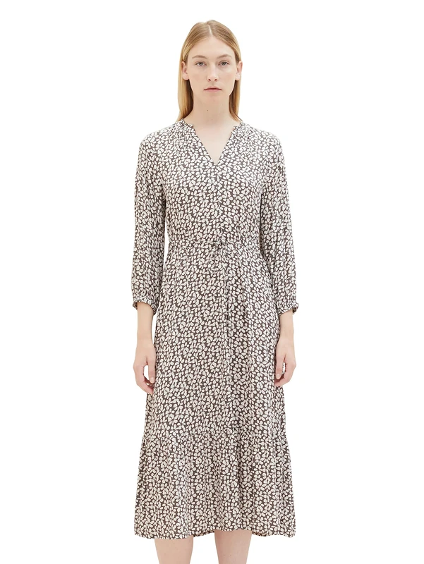 TOM TAILOR Women's 1037922 Dress, 33766-Grey Floral Design, 6