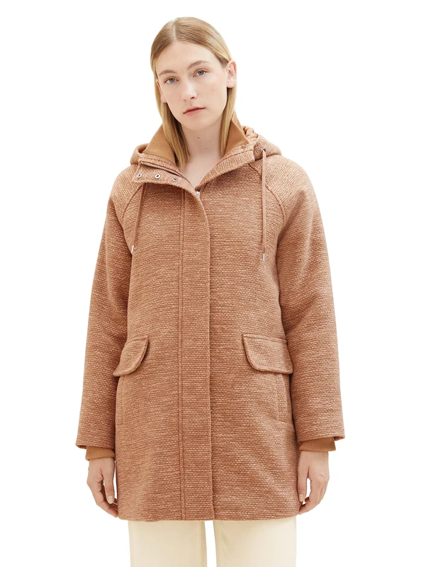 TOM TAILOR Women's Hooded Coat, 33961-mahogany beige structure, S