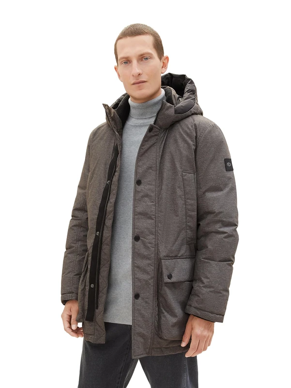 TOM TAILOR Men's 1037347 Arctic Winter Paka with Removable Hood, 13101-Grey Structure Buffer, XL