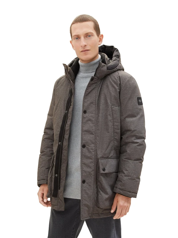 TOM TAILOR Men's 1037347 Arctic Winter Paka with Removable Hood, 13101-Grey Structure Buffer, 3XL