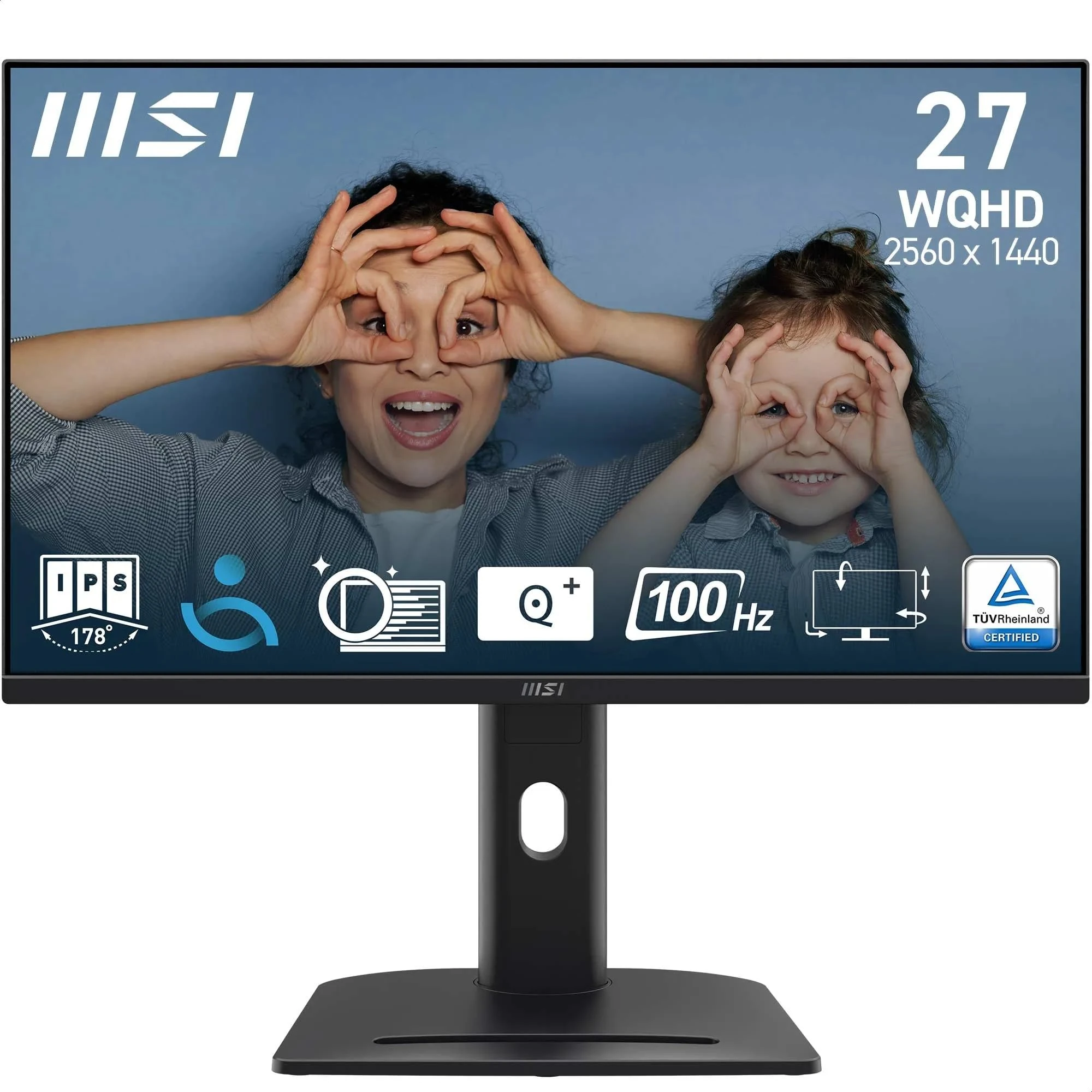 MSI PRO MP275QPG 27-Inch WQ HD Office Monitor - 2560 x 1440 IPS Panel, 100Hz, Eye-Friendly Screen, VESA Mountable, Display Kit Support, 4-Way Adjustable - HDMI 2.0b, DisplayPort 1.2a