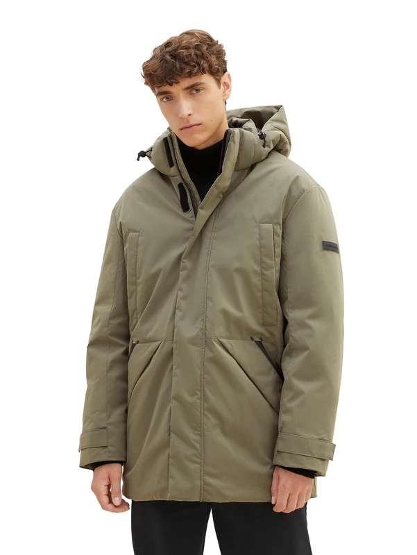 TOM TAILOR Denim Men's Arctic Winter Paka with Removable Hood, 10415-dusty Olive Green, S