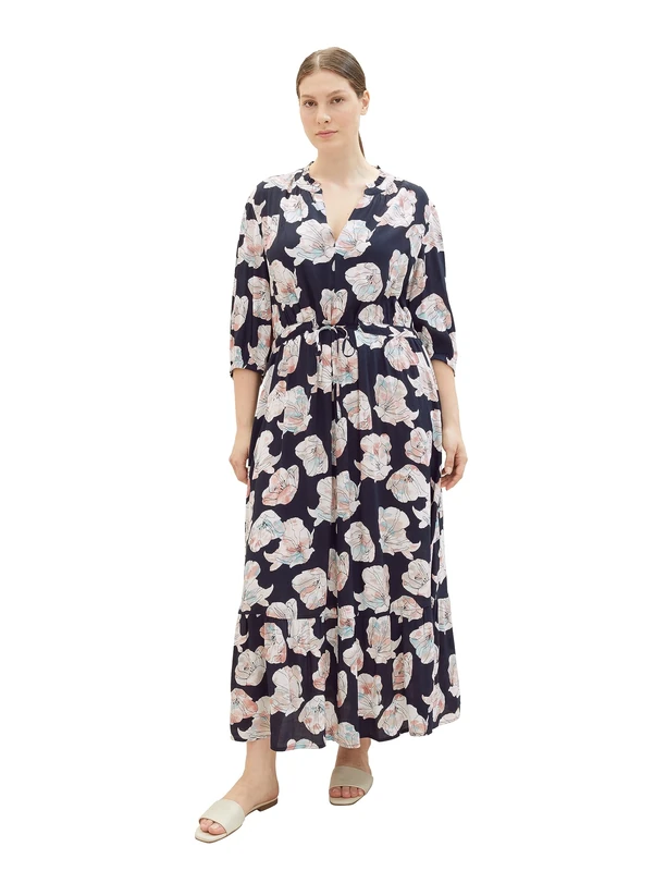 TOM TAILOR Women's Maxi Dress with Pattern and Tie Detail, 32413 - Tie Dye Flower Design, 24