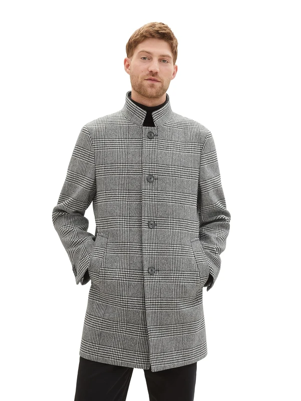TOM TAILOR Men's 1037407 Wool Coat, 32806-Ecru Black Houndstooth, XXL
