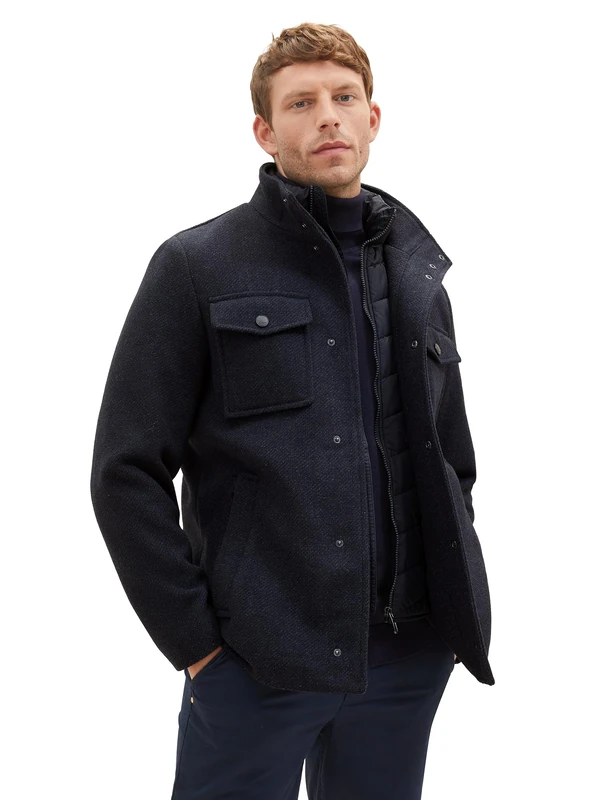 TOM TAILOR Men's 2-in-1 Wool Coat with Integrated Inner Jacket, 24258-navy Blue Structure, XXL