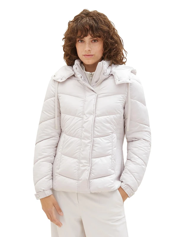 TOM TAILOR Women's 1037565 Quilted Jacket with Removable Hood (Pack of 1), 16339 - Clouds Grey, XXL