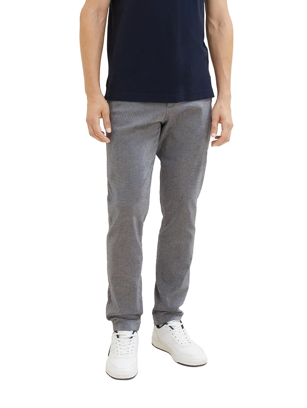 TOM TAILOR 32284 Men's Slim Fit Chino Trousers Made of Stretch Piqué with Belt, White Navy Zig Zag Structure, 31/32