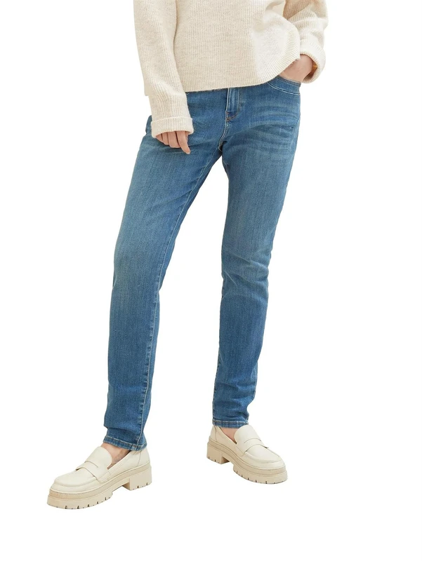 TOM TAILOR Women's Tapered Fit Jeans, 10119-used mid Stone Blue Denim, 28W x 30L