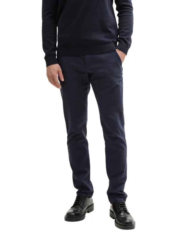 TOM TAILOR Men's Slim Fit Chino Trousers Made of Stretch Pique with Belt, 32374-navy Zig zag Structure, 30 W/32 L